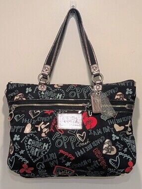 GUC Coach Poppy Graffiti Heart Large Glam Tote with Red Interior